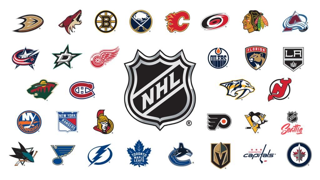 Logo of all 2021-2022 Season national hockey league teams. NHL